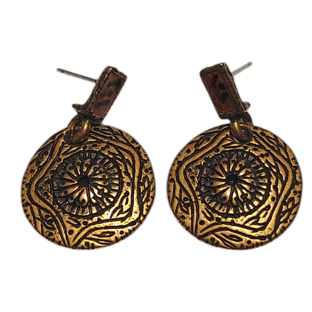 Chico's Gold Boho Pendant Medallion Earrings